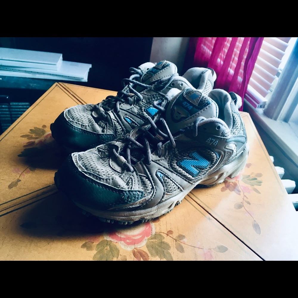 New Balance women’s 474, sz 7, sky blue and grey